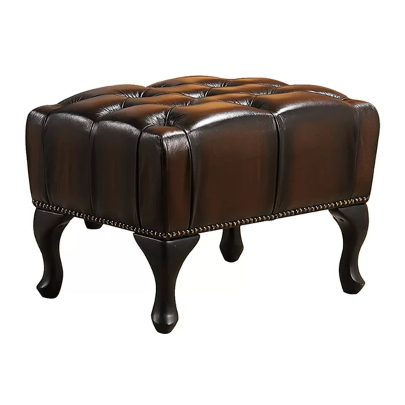 Max Chesterfield Winged Armchair Ottoman Footstool Sofa Leather Antique Brown