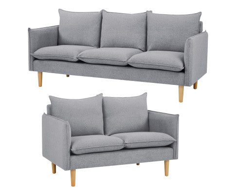 Sinatra 2 + 3 Seater Fabric Sofa Lounge Couch Grey