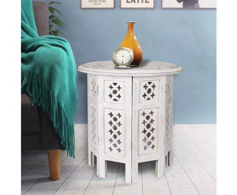 Scilla Rubber Wood Timber Round 45cm Side Table - White