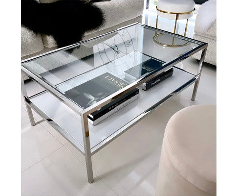 Interior Ave - Vogue Coffee Table - White Marble Stone & Glass