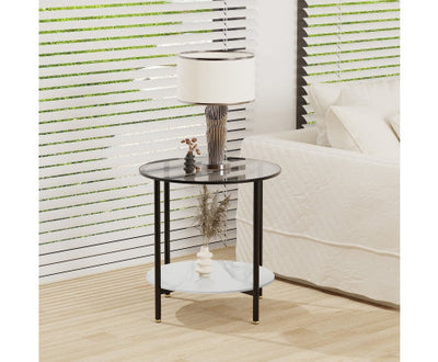 Interior Ave - Cosmopolitan Two Tier Mix Side Table - Marble & Glass