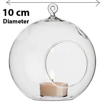 10 x Hanging Clear Glass Ball Tealight Candle Holder - 10cm Diameter / High - Wedding Globe Decoration Terrarium Succulent Plant Mini Garden Holder Decor Craft Gift