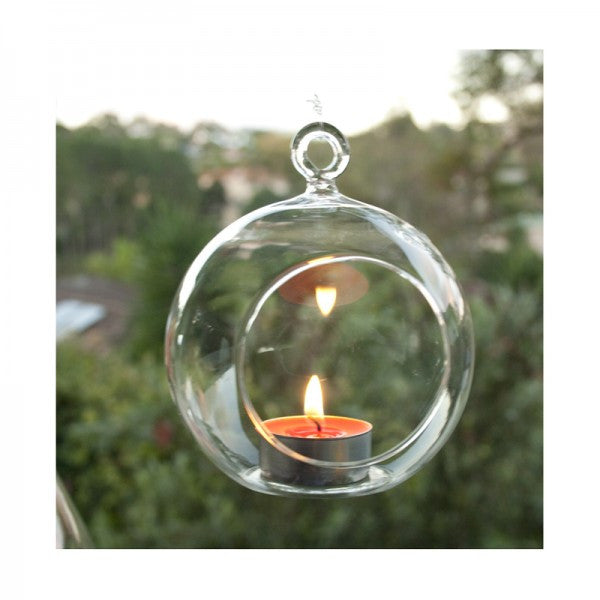 10 x Hanging Clear Glass Ball Tealight Candle Holder - 10cm Diameter / High - Wedding Globe Decoration Terrarium Succulent Plant Mini Garden Holder Decor Craft Gift