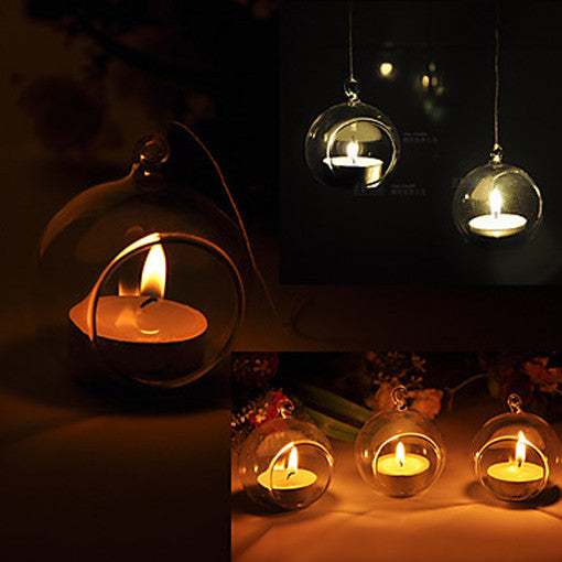 10 x Hanging Clear Glass Ball Tealight Candle Holder - 10cm Diameter / High - Wedding Globe Decoration Terrarium Succulent Plant Mini Garden Holder Decor Craft Gift