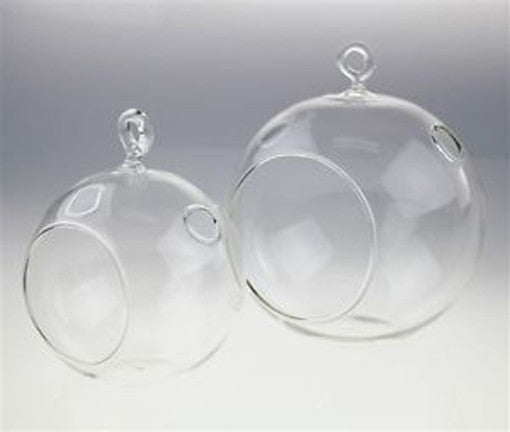 10 x Hanging Clear Glass Ball Tealight Candle Holder - 10cm Diameter / High - Wedding Globe Decoration Terrarium Succulent Plant Mini Garden Holder Decor Craft Gift