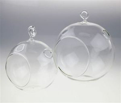 10 x Hanging Clear Glass Ball Tealight Candle Holder - 8cm Diameter / High - Wedding Globe Decoration Terrarium Succulent Plant Mini Garden Holder Decor Craft Gift