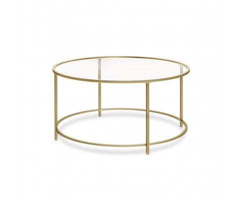 VASAGLE Round Glass Top Coffee Table with Metal Frame