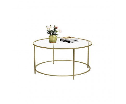 VASAGLE Round Glass Top Coffee Table with Metal Frame