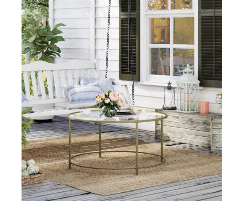 VASAGLE Round Glass Top Coffee Table with Metal Frame