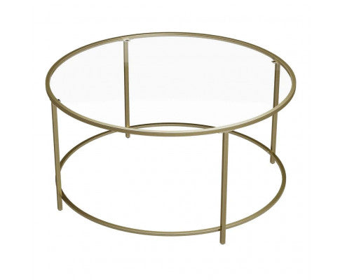 VASAGLE Round Glass Top Coffee Table with Metal Frame