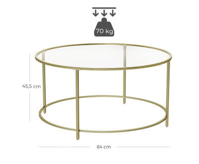 VASAGLE Round Glass Top Coffee Table with Metal Frame