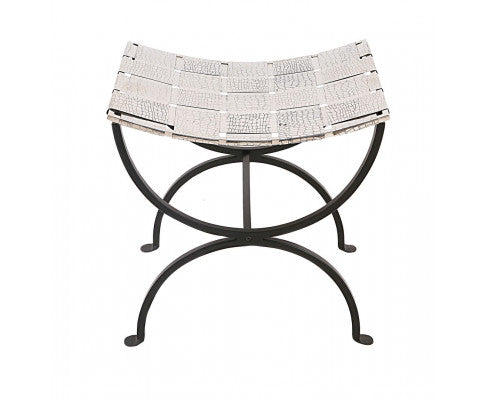 Small Black Dining Bench Seat with Woven Stainless Steel Top