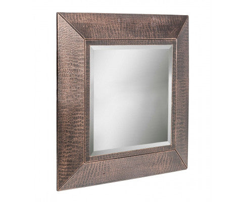 Square Wall Mirror with Croc Pattern Frame in Copper Finish