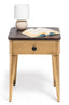 Modern Bedside Table in Brass Finish with Storage Drawer and Wood Top