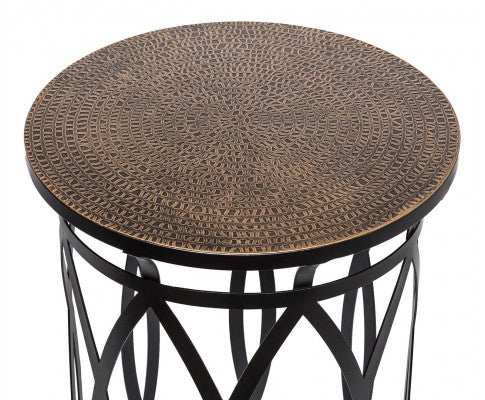 Black Round Iron Side Table with Cross Legs and Gold Finish Top