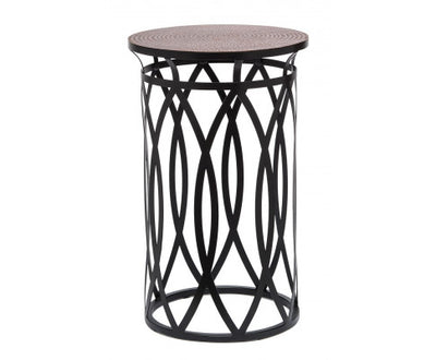 Black Round Iron Side Table with Cross Legs and Copper Finish Top