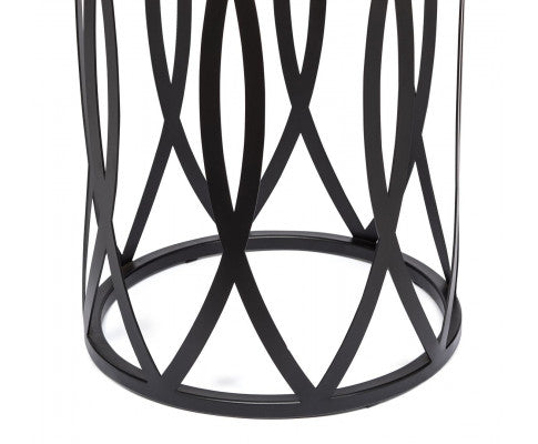 Black Round Iron Side Table with Cross Legs and Copper Finish Top