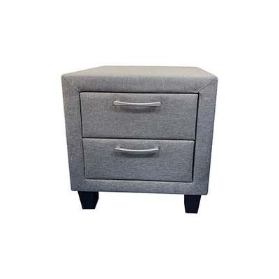 4 Pieces Storage Bedroom Suite Upholstery Fabric in Light Grey with Base Drawers Queen Size Oak Colour Bed, Bedside Table & Tallboy