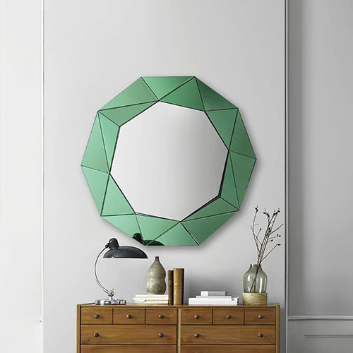 Wall Mirror MDF Silver Mirror & Green Frame Trigonometrical Shape MRR-04