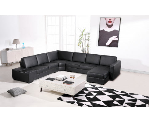 Lounge Set Luxurious 6 Seater Bonded Leather Corner Sofa Living Room Couch in Black with Chaise