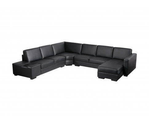 Lounge Set Luxurious 6 Seater Bonded Leather Corner Sofa Living Room Couch in Black with Chaise