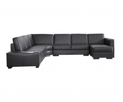 Lounge Set Luxurious 6 Seater Bonded Leather Corner Sofa Living Room Couch in Black with Chaise