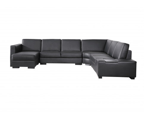 Lounge Set Luxurious 6 Seater Bonded Leather Corner Sofa Living Room Couch in Black with Chaise