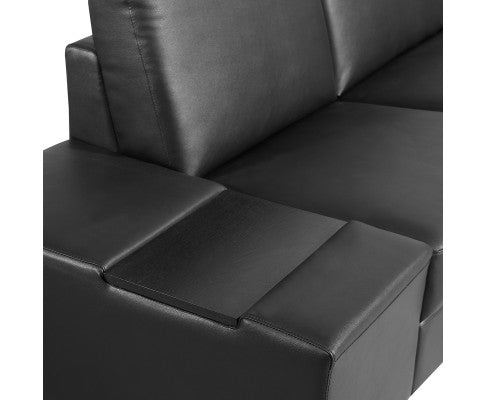 Lounge Set Luxurious 6 Seater Bonded Leather Corner Sofa Living Room Couch in Black with Chaise