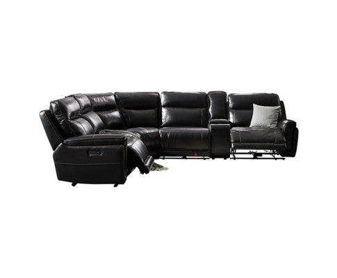 6 Seater Corner Sofa with Genuine Leather Black Armless Recliners Straight Console Lounge Set for Living Room