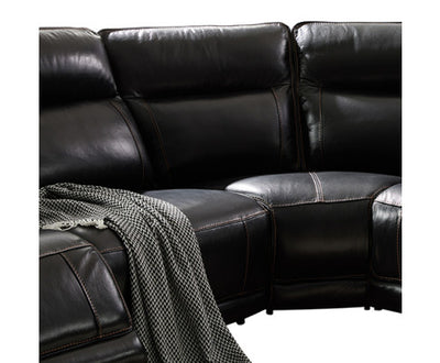 6 Seater Corner Sofa with Genuine Leather Black Armless Recliners Straight Console Lounge Set for Living Room