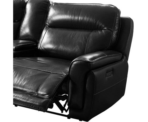 6 Seater Corner Sofa with Genuine Leather Black Armless Recliners Straight Console Lounge Set for Living Room