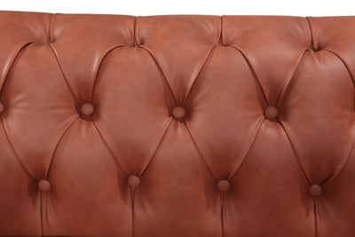 3 Seater Brown Sofa Lounge Button Tufted in Faux Leather