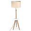 165cm Large Extendable Bamboo Tripod Floor Lamp Linen Shade Shelving