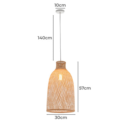 Natural Woven Bamboo Cone Pendant Lamp Hanging Light Bell Shade Boho Tropical