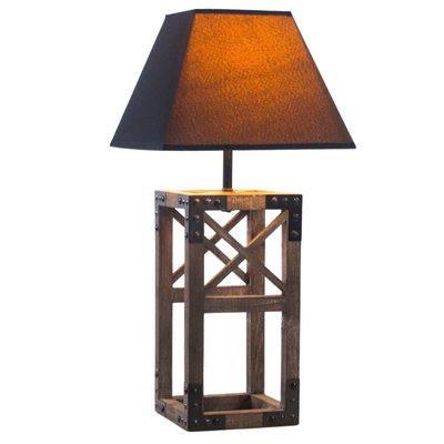 Designer Wooden TABLE LAMP Modern Rustic Geo Industrial Retro Desk Light