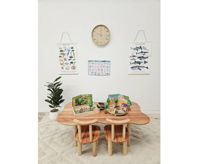 Child hardwood cloud table with 4 chairs