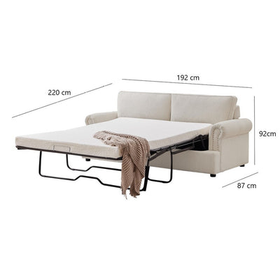 PHEBE 3 Seater Sofa bed with Separate Foam Mattress- Corduroy Cream