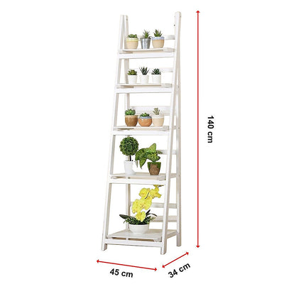 5 Tier Wooden Ladder Shelf Stand Storage Book Shelves Shelving Display Rack