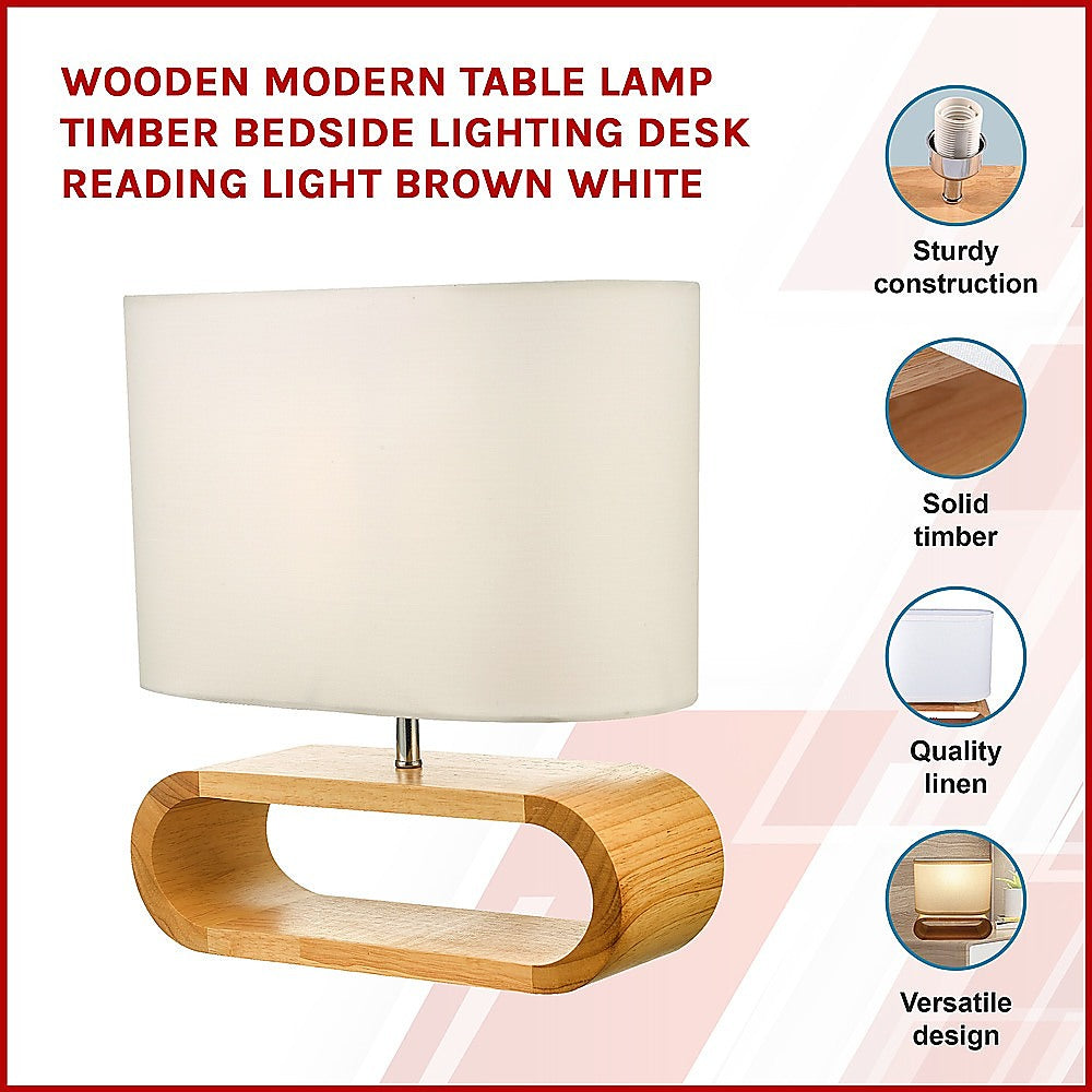 Wooden Modern Table Lamp Timber Bedside Lighting Desk Reading Light Brown White