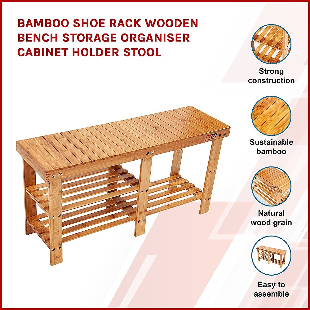 Bamboo Shoe Rack Wooden Bench Storage Organiser Cabinet Holder Stool