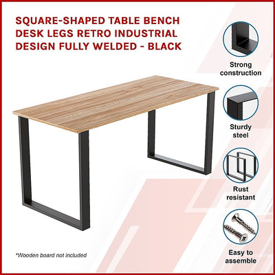 Square-Shaped Table Bench Desk Legs Retro Industrial Design Fully Welded - Black