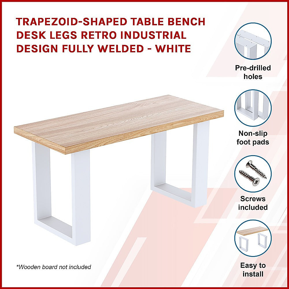 Trapezoid-Shaped Table Bench Desk Legs Retro Industrial Design Fully Welded - White