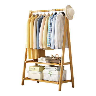 Portable Clothes Rack Coat Garment Stand Bamboo Rail Hanger Airer Closet