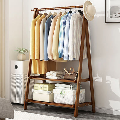 Portable Clothes Rack Coat Garment Stand Bamboo Rail Hanger Airer Closet