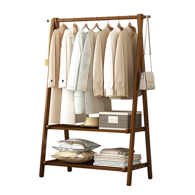 Portable Clothes Rack Coat Garment Stand Bamboo Rail Hanger Airer Closet