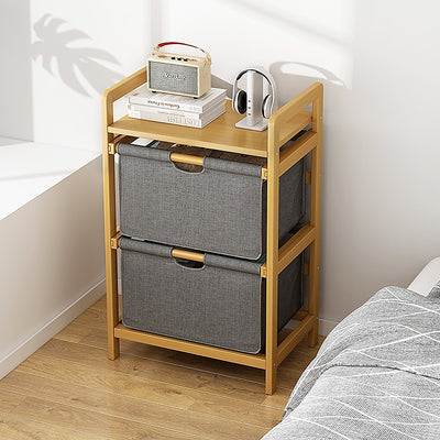 Bamboo Shelf with Storage Hamper - Wooden Bamboo Removable Bags