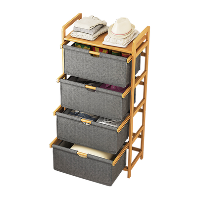 Bamboo Shelf with Storage Hamper - Wooden Bamboo Removable Bags