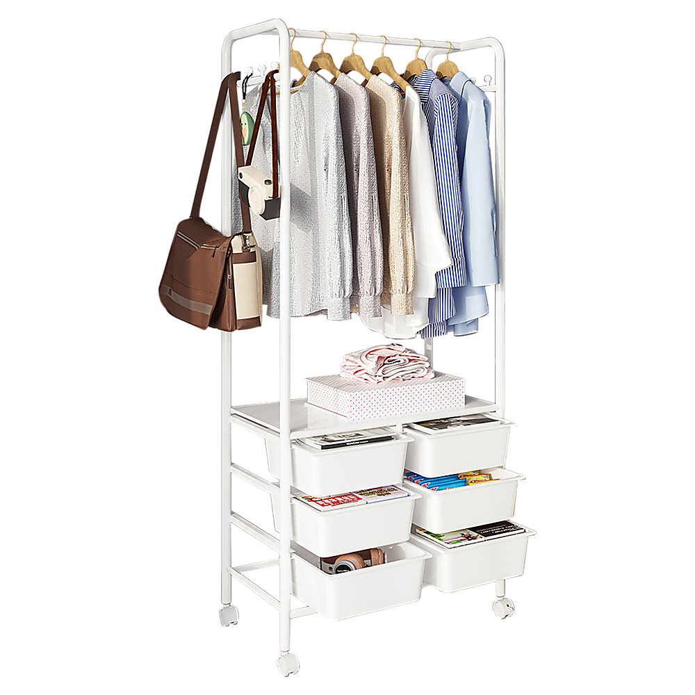 Metal Open Wardrobe Modern Storage Cabinet Tall Clothes Drawers Hanger