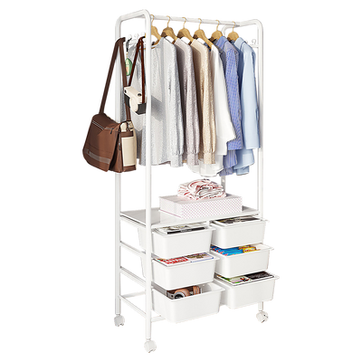 Metal Open Wardrobe Modern Storage Cabinet Tall Clothes Drawers Hanger Coat Rack