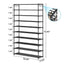 10-Tier Metal Shoe Rack Black – Large 50-Pair Shoe Storage Organiser Shelf